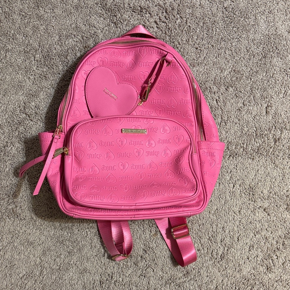 Juicy Couture Pink Embossed Backpack with Heart Pouch